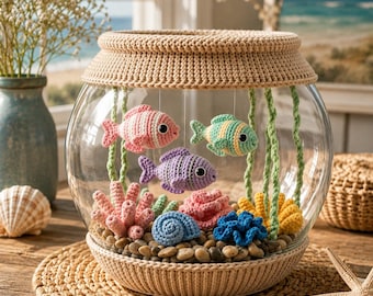 Häkelanleitung für ein Aquarium mit Fischschale, Amigurumi-Fischterrarium (PDF)