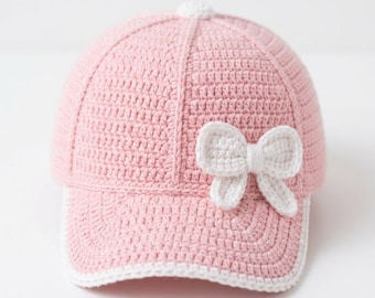 PATROON gehaakt babyhonkbalpet, roze strikmuts gehaakt