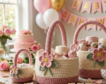 Crochet Easter Basket Pattern PDF, Baby Shower Basket
