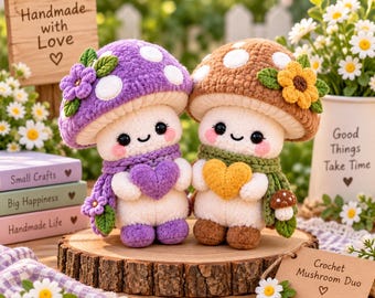 Crochet Mushroom Plush Pattern PDF, Amigurumi Mushroom Duo