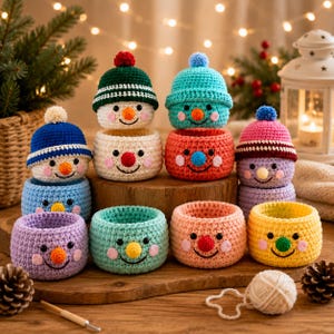 Crochet Snowman Basket Pattern PDF, Amigurumi Winter Storage Basket, Easy Christmas