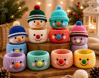 Häkelanleitung für einen Schneemannkorb (PDF), Amigurumi-Winteraufbewahrungskorb, einfache Weihnachtsdeko