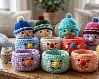Crochet Snowman Basket Pattern, Amigurumi PDF, Beginner Crochet Project (Instant Download)