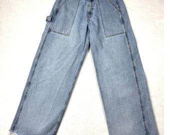 Calça jeans vintage Levi's Dry Goods Carpenter, lavagem clara, perna larga, cintura alta, tamanho 29 (cintura) x 30 (comprimento).
