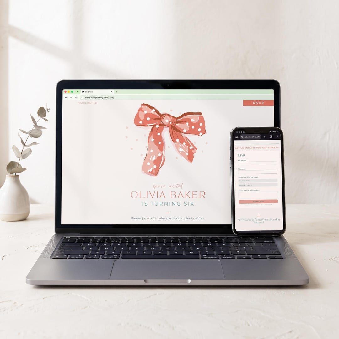 Coquette Birthday Website Template | Editable Canva RSVP Website ...