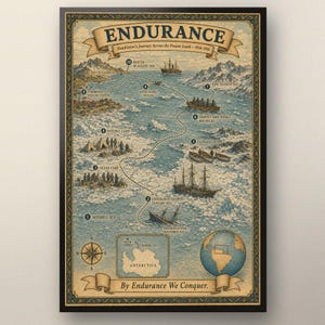 Endurance Shackleton, lámina de la expedición antártica, arte mural vintage de exploración polar, regalo histórico
