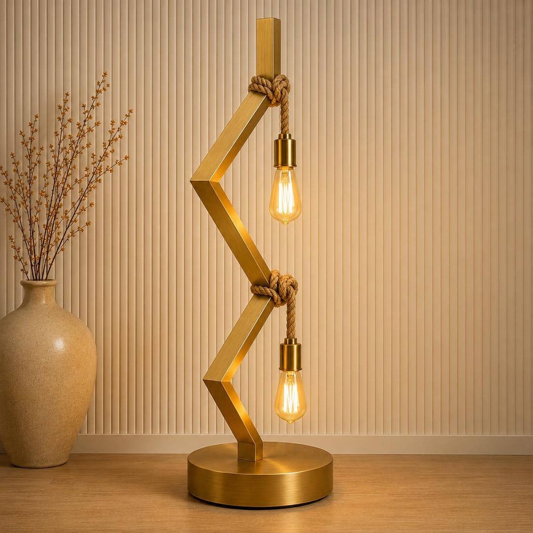 Sculptural Brass Rope Lamp, Japandi Table Light, Modern Ambient Decor ...