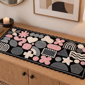 Artistic Crochet Table Runner PDF, Floral Geometric Motif Applique Centerpiece Pattern