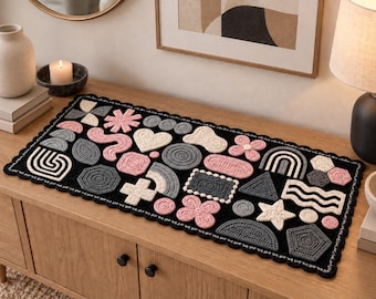 Crochet Table Runner Pattern Modern Abstract Applique Motifs Geometric Floral Home Decor Tutorial
