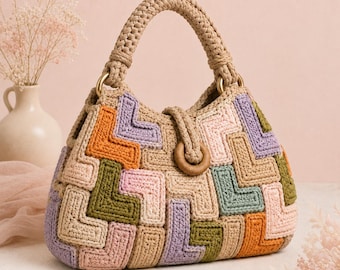 Luxury Shaped Crochet Handbag Design Concept Mockup Women Purse Digital Reference Boho Bag Idea
