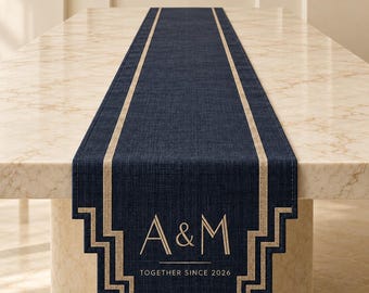 Personalized Linen Table Runner Template, Custom Family Name Wedding Decor