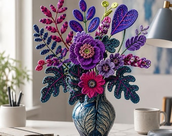 Crochet Flower Bouquet Pattern, Floral Vase Centerpiece PDF Home Decor Tutorial