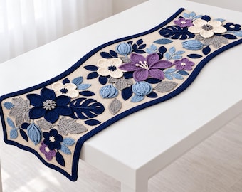 Crochet Floral Appliqué Table Runner Pattern, 3D Flowers, Sewing and Home Décor Guide