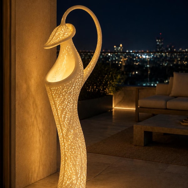 Sculptural Floor Lamp Pattern Modern Organic Curved Lighting Design for Contemporary Home Décor