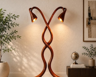 Abstract Walnut Floor Lamp, Sculptural Japandi Statement Lighting