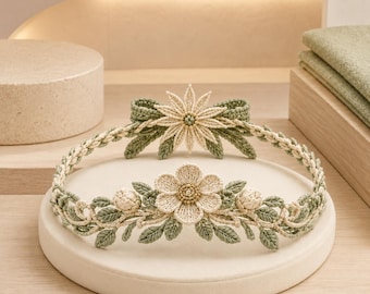 Haakpatroon voor een bloemenhoofdband, handleiding voor een bloemenkroon, boho bruidshaaraccessoire (PDF)