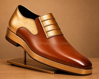 Luxury Brown Gold Men’s Dress Shoe Design Mockup Elegant Leather Formal Footwear Digital Design