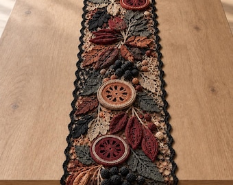 Autumn Crochet Table Runner Tutorial, Fall Fruit Leaf Lace Centerpiece Advanced Guide