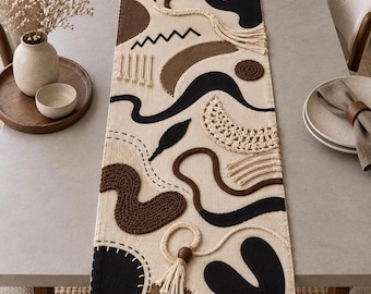 Boho Abstract Table Runner Crochet Applique Pattern Textile Art Sewing Embroidery Macrame Decor Tutorial