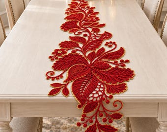 Red Floral Lace Applique Crochet Pattern Flower Leaf Motif Embellishment Sewing Tutorial Craft Guide