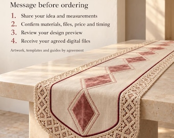 Custom Table Runner Design, Personalized Fabric, Crochet and Macrame Styles