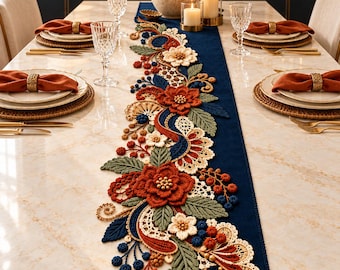 Crochet Table Runner Pattern Floral Lace Applique Sewing Guide Botanical Home Decor Tutorial
