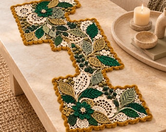Crochet Floral Table Runner Pattern Botanical Lace Leaf Motif Home Decor Sewing Guide