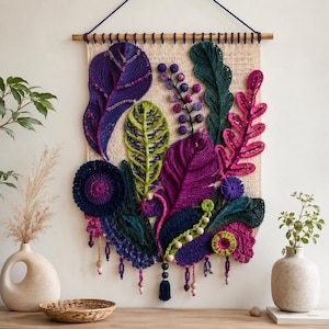 häkeln Blatt Wandbehang Muster Boho botanische Tapisserie Fibre Art Floral Wand Dekor Tutorial