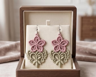 Diseño de bordado para pendientes de encaje floral, patrón de joyería de encaje independiente FSL, descarga digital para bordado a máquina.