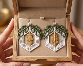 Diseño de bordado de pendientes de lirio de encaje, patrón de joyería floral FSL, archivo de bordado a máquina de encaje independiente