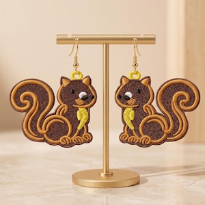 FSL Squirrel Tail Swirl Earrings Embroidery Design, Freestanding Lace Woodland Animal Dangle Earrings, Fall Jewelry Machine Embroidery File