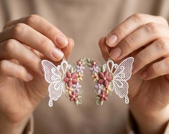 Diseño de bordado de pendientes de mariposa floral FSL Lace Petal Flight Archivo de bordado a máquina Descarga digital