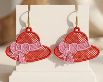 Diseño de bordado de pendientes de la Sociedad del Sombrero Rojo de FSL, patrón de pendientes de encaje independientes, joyería de la Sociedad del Sombrero Rojo, archivo de bordado a máquina