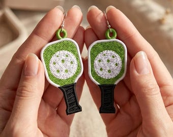 Pendientes con diseño de pala de pickleball FSL bordados, pendientes deportivos de encaje independientes, diseño de joyería para tejer en aro, regalo de pickleball