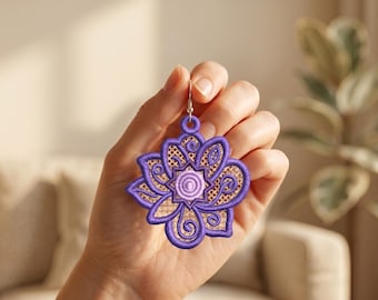 Diseño de bordado de pendientes de flores FSL, patrón de pendientes de encaje independientes, descarga digital para bordado a máquina