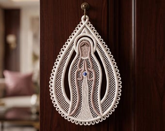 Diseño de bordado de adorno de ángel FSL, ángel de encaje independiente, decoración navideña de ángel, patrón de bordado a máquina, descarga instantánea.