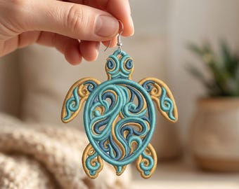 Diseño de bordado de pendientes de tortuga marina FSL, pendientes de encaje independientes para playa y verano, archivo de bordado a máquina