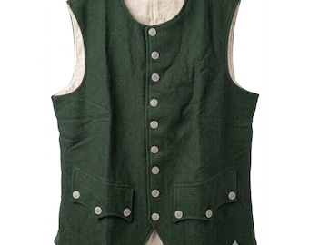 Unisex Revolutionary War Colonial Vest | 18th Century Wool, Cotton Waistcoat | Historical Reenactment Costume | Colonial Gentleman Clothing