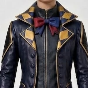 Lambskin Leather Jester Costume – Gothic Medieval Harlequin Outfit | Medieval Festivals - Halloween Clothing | Renaissance Faire - Navy Blue