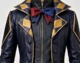 Lambskin Leather Jester Costume – Gothic Medieval Harlequin Outfit | Medieval Festivals - Halloween Clothing | Renaissance Faire - Navy Blue