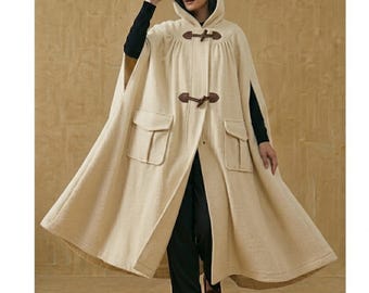 Wool Hooded Frock Poncho – Handmade Hooded Wool Cape | Women's Winter Wool Poncho Cloak | Medieval, Cottagecore & LARP Outerwear