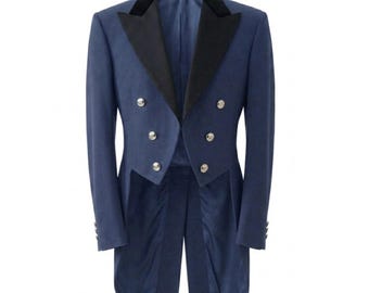 Unisex Gothic Regency Tailcoat | Steampunk Victorian | Retro 1950s Formal Wear Jacket – Navy Blue Wool Cotton Coats For Men and Women Coat