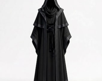 Handemade Wizard Robe | Medieval Hooded Mage Costume | Fantasy Wizard Cloak | Renaissance Faire LARP Outfit |  Witch Hat Halloween Cosplay