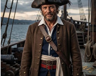 Cappotto da capitano pirata, giacca da bucaniere da uomo del XVIII secolo, costume storico da pirata, rievocazioni rinascimentali, LARP, cappotti per cosplay di Halloween