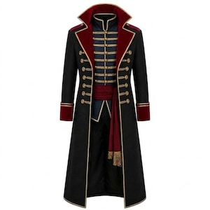 Gothic WH40K Commissars Costume |  Steampunk Commander Cosplay Coat Red Velvet Lapels Collar | Grimdark Long LARP Outfit - Military Officer