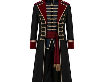 Gothic WH40K Commissars Costume |  Steampunk Commander Cosplay Coat Red Velvet Lapels Collar | Grimdark Long LARP Outfit - Military Officer