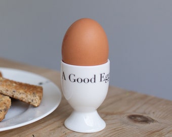 A Good Egg Bone China Egg Cup, Monochrome Eggcup, Egg Holder, Boiled Egg Breakfast, Dippy Egg, Housewarming Gift, Birthday Gift, Funny Gift