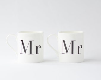 Mr & Mr Bone China Mugs, Mr and Mr Mug Set, Gay Wedding Gift, LGBTQ, Wedding Gift, Engagement Gift, Couples Gift, Valentines Day Gift