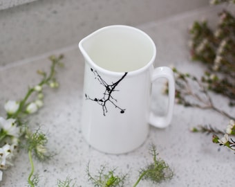 Twig Bone China Pint Jug, London Plane Tree, Monochrome Jug, Milk Jug, Flower Jug, Gravy Jug, Jug Vase, Ceramic Vase, Housewarming Gift