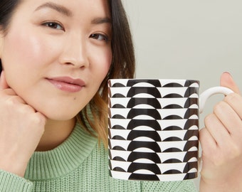 Ponti Bone China Pint Mug, Geometric Repeat Pattern, Architectural Pattern, Monochrome Mug, Tea Mug, Coffee Mug, Black and White Giant Mug